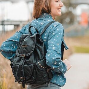 Montana West Black Leather Backpack